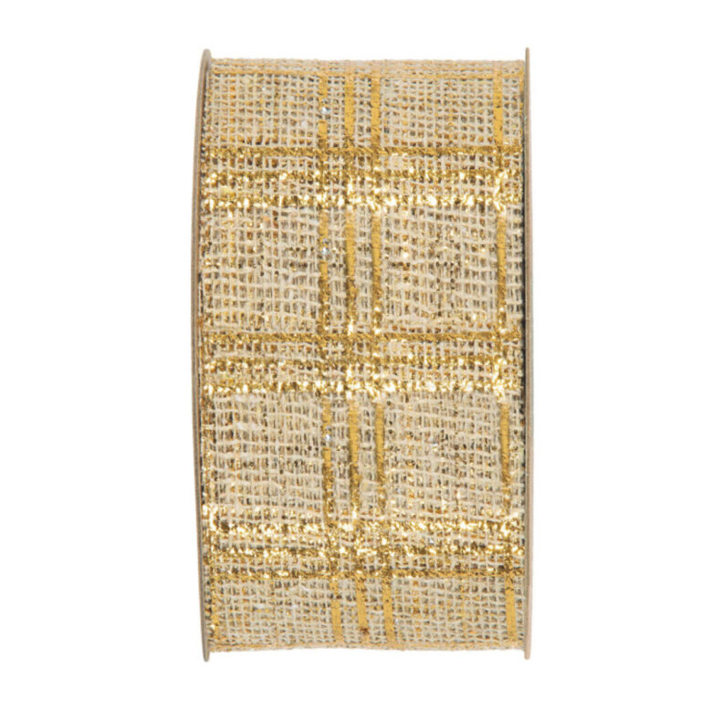Rotolo 20 Metri Di Nastro In Juta Scozzese Laminato Oro H.6,3Cm – 78Nas378