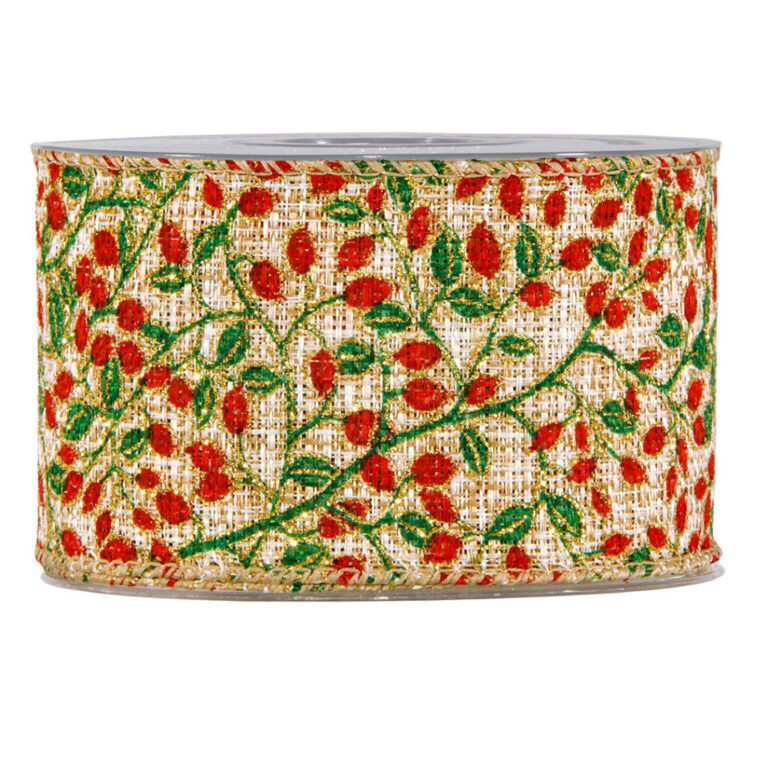 1 Metro Di Nastro Animato Ramage Con Bacche Rosse Allungate H6,3Cm – 78Nas430