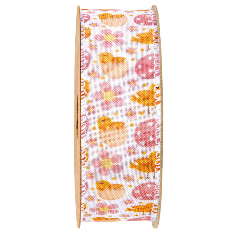 1 Metro Di Nastro Con Pulcini E Fiori Animato H4 Cm