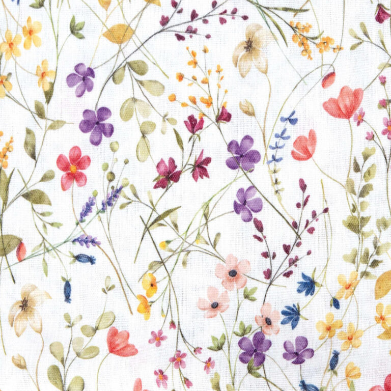 1 Foglio 70 X H50Cm Circa Di Cotone Con Fiori Di Campo