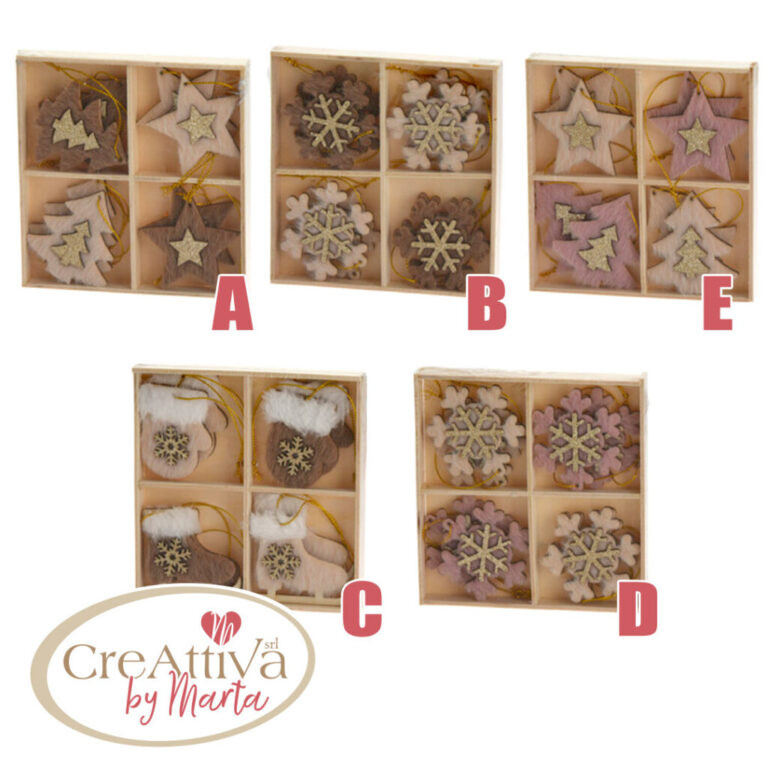 Set 8 Pendenti In Legno/Pelo Con Scatola – 93Dec31200