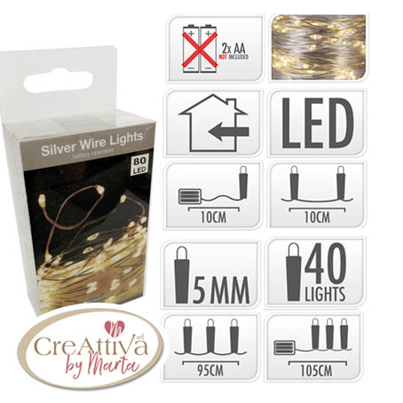 LUCI CAVOARGENTO 80 LED BIANCO CALDO 410CM A BATTERIA NON INCLUSE - 93LUCI0400