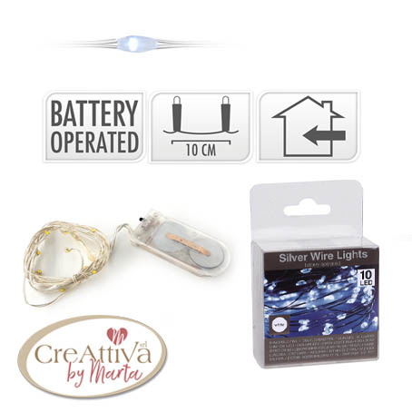 LUCI CAVO ARGENTO CON 10 LED BIANCO CALDO 100CM CON PILA - 93LUCI0600