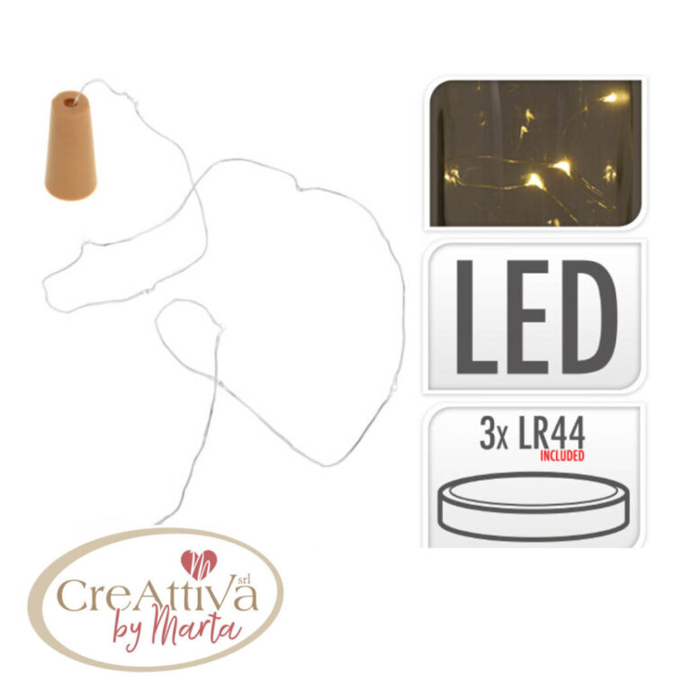 Tappo Per Bottiglia  Filo Argento Con Luci Led E Batterie – 93Luci1000