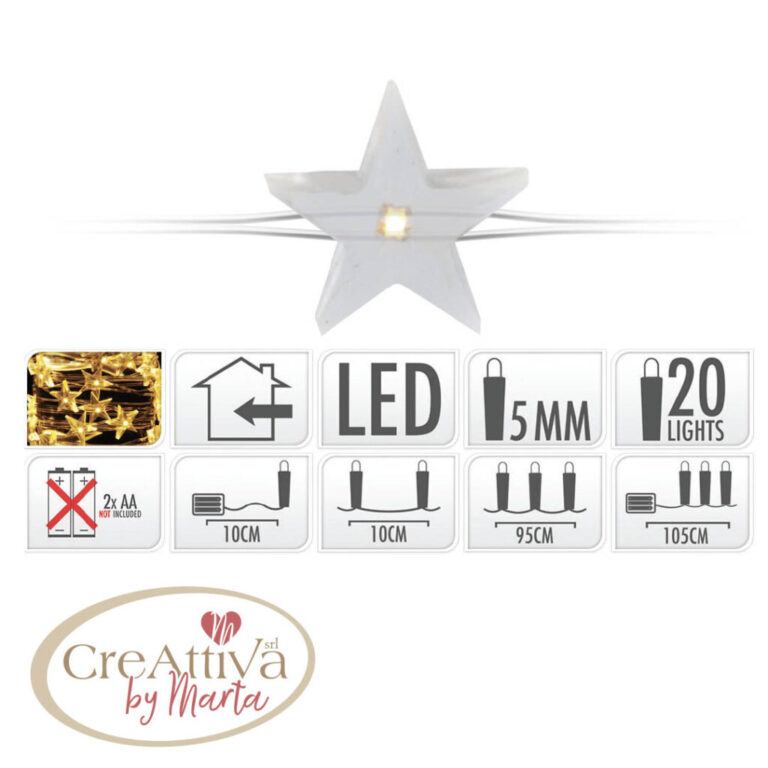 Luce 20Led Calda Filo Con Perle/Stelle Assortite