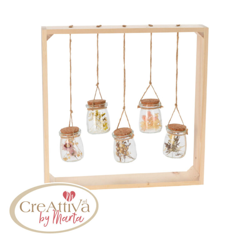 Display In Legno Con 5 Vasi In Vetro E Tappo In Sughero 30X38Cm – 93Dec266