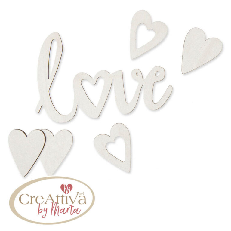 Set Scritta Love + 2 Cuori Legno 8X5,2Cm – 97Dec03500