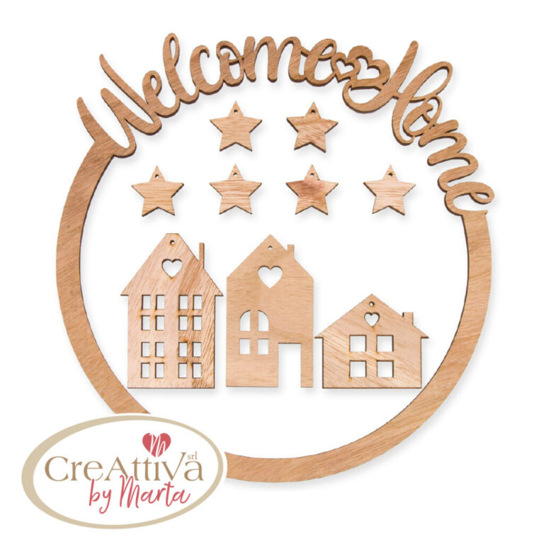 Ghirlanda In Legno Con Scritta Welcome Home, Case E Stelle 26,5Cm – 97Dec12000