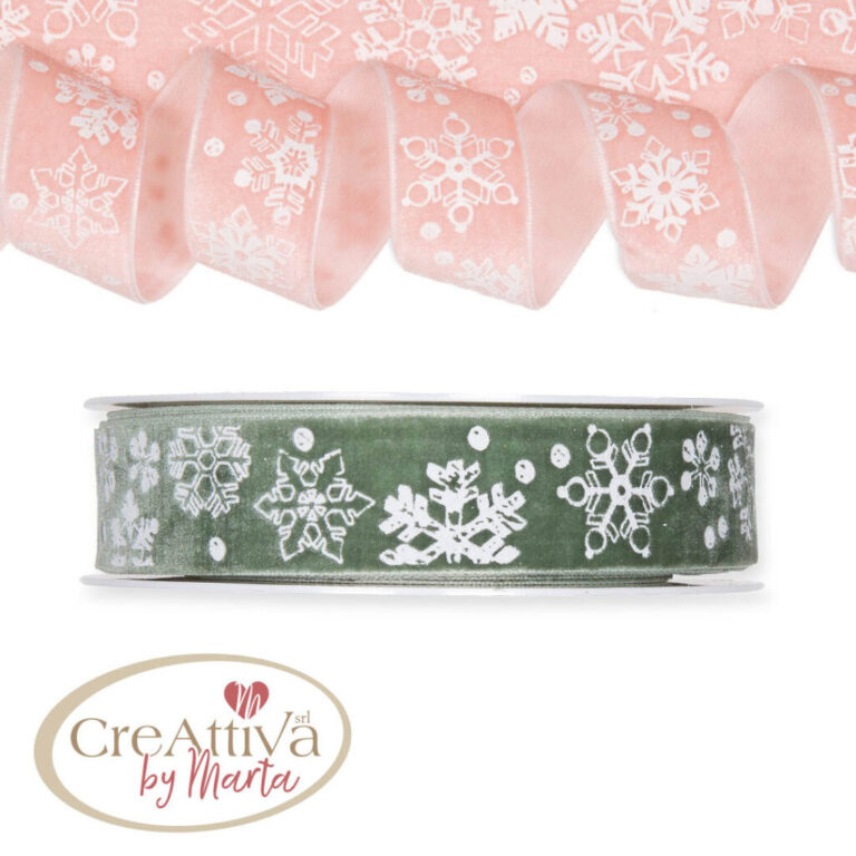 Nastro Velluto Fiocchi Di Neve Bianchi H.2,5Cm