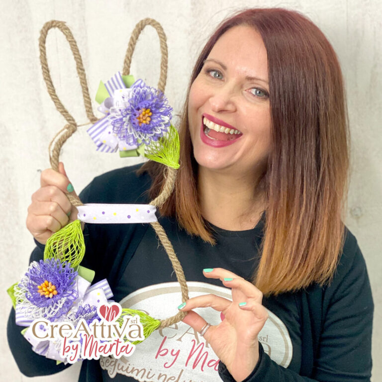 Kit Ghirlanda Coniglio In Corda Con Fiori In Nastro Rete – Crkit479