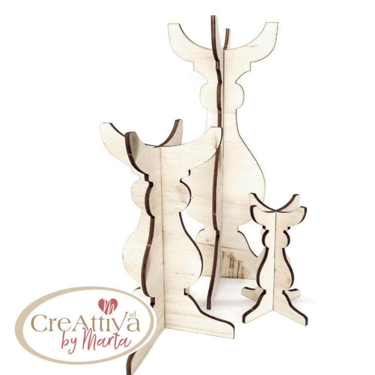Set 3 Candelabri In Legno 10 / 17 7 25,5 Cm Di Altezza