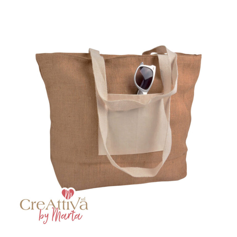 Borsa In Juta Manici E Tasca In Cotone 55X35X15Cm Con Cerniera- Crbor002