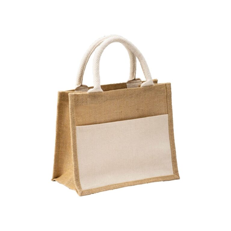 Mini Borsa In Juta Con Manici E Tasca In Cotone 26X26X14Cm – Crbor003