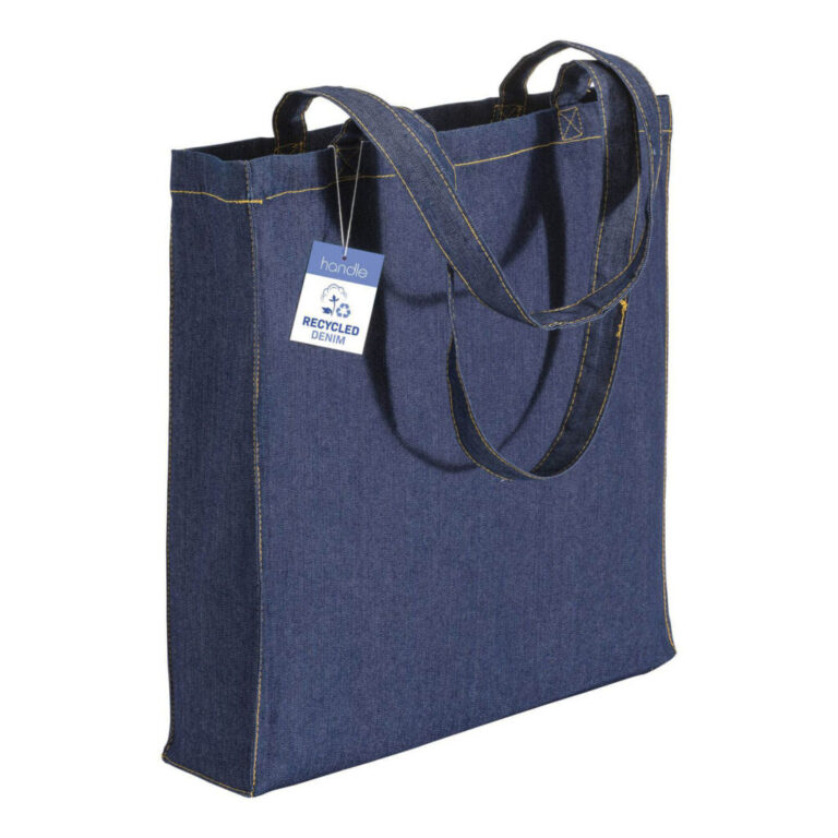 Shopper In Cotone Denim Riciclato 180Gr Con Manici Lunghi E Soffietto 8 Cm – Crbor012