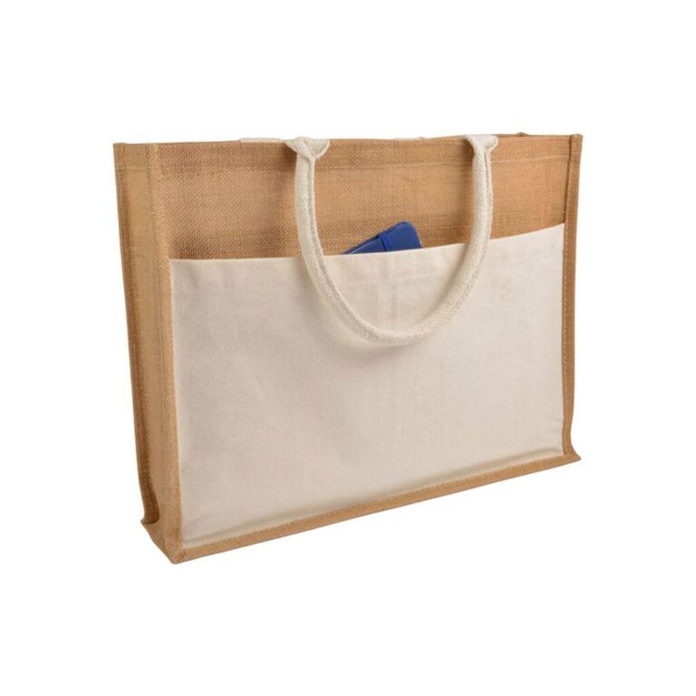 Shopper Con Soffietto In Juta Con Interno Cerato Manici E Tasca Esterna In Cotone 35 X 45 X 12Cm – Crbor017