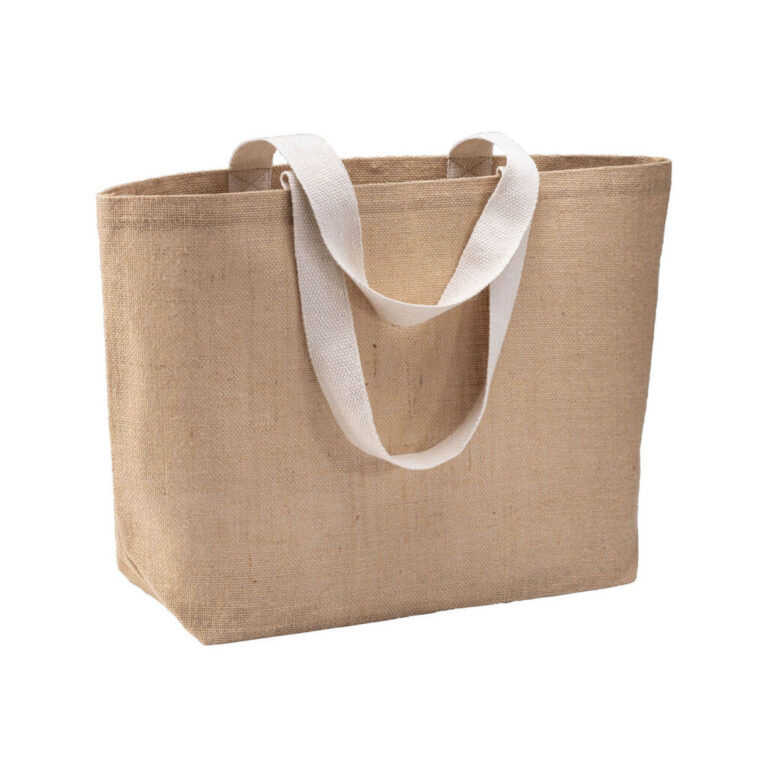 Borsa In Juta Con Soffietto Alla Base E Manici Lunghi