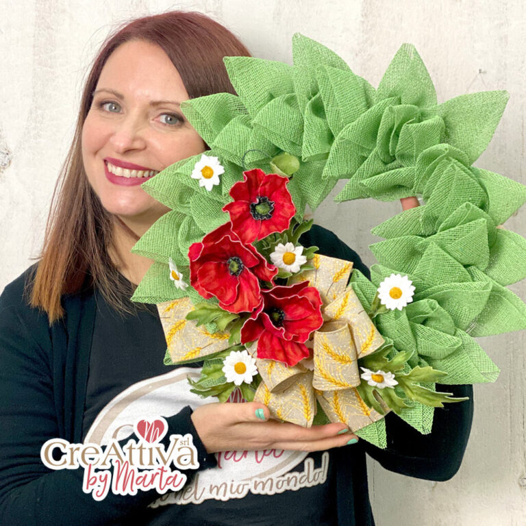 Kit Ghirlanda Americana Tecnica Foglie Con Papaveri In Pannolenci Morbidoso Deco – Crkit497
