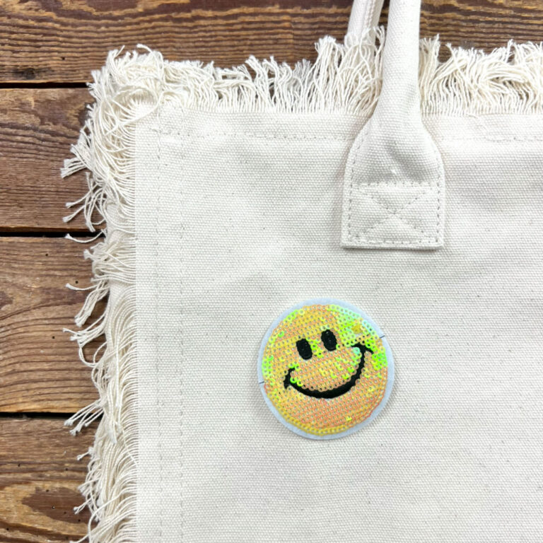 Patch Smile Giallo Paiettes Termoadesivo D6,5Cm
