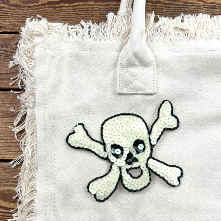 Patch Teschio Paiettes Da Cucire 12,5 X H9Cm