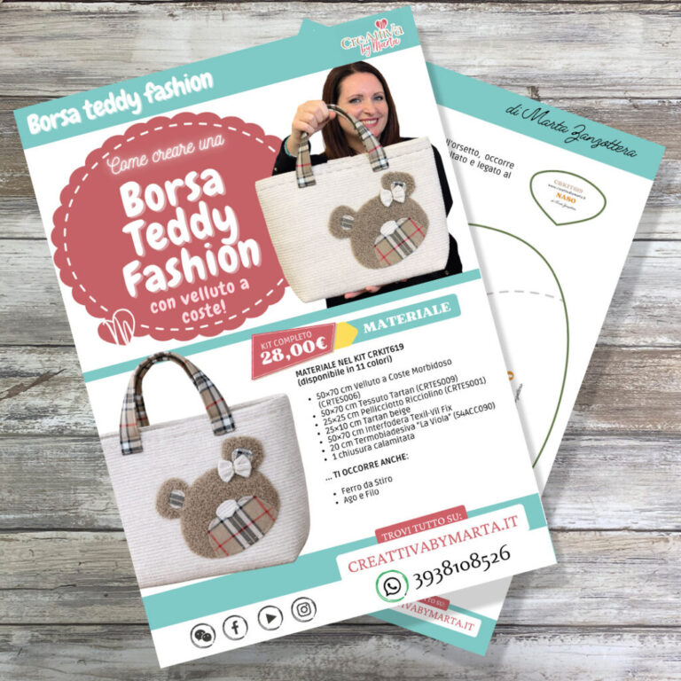 CARTAMODELLO PDF “BORSA TEDDY FASHION VELLUTO A COSTE” (solo download)